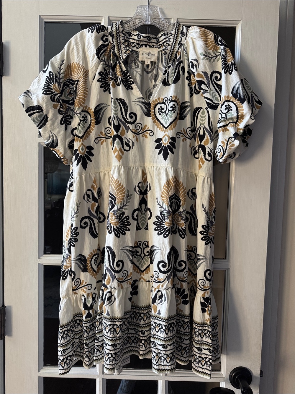 Umgee Cream Dress with Black and Gold Florals
